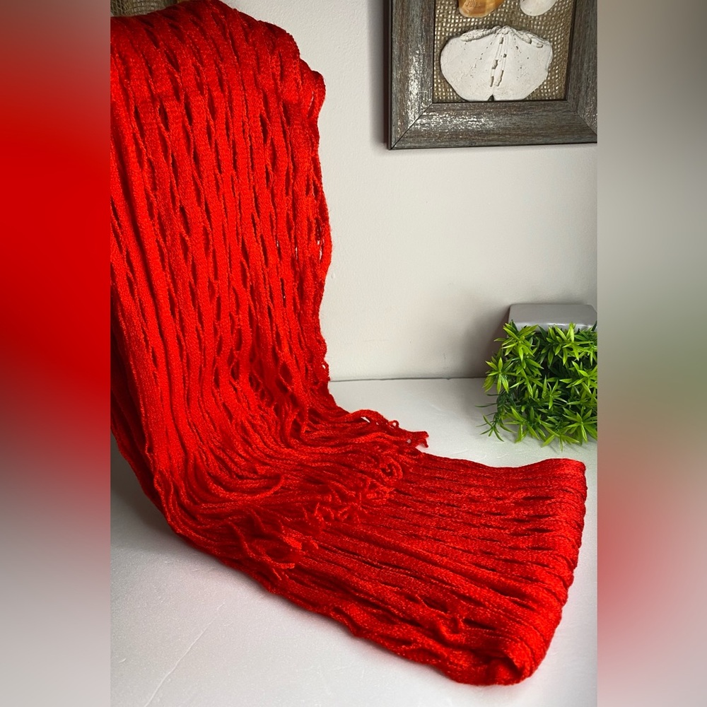 Modern BohoChic Red Scarf - Picture 5 of 6